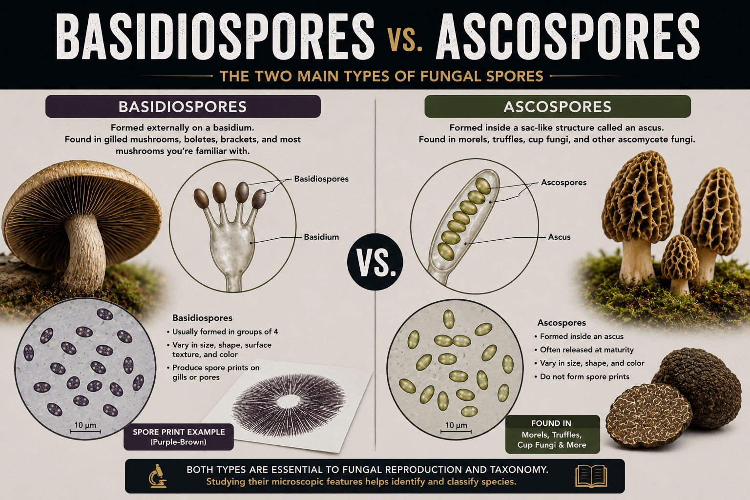 difference between basidiospores and ascospores