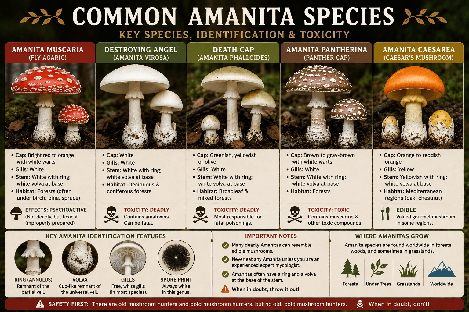 Common Amanita species and safety guide Amanita identification guide