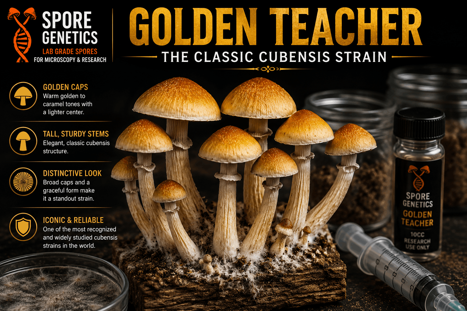 Golden Teacher mycology study guide Golden Teacher Lab Grade Spores Identification guide