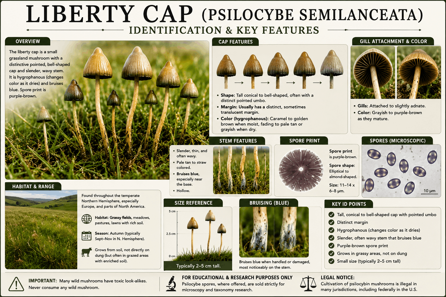 how to identify liberty cap mushrooms Psilocybe semilanceata identification guide