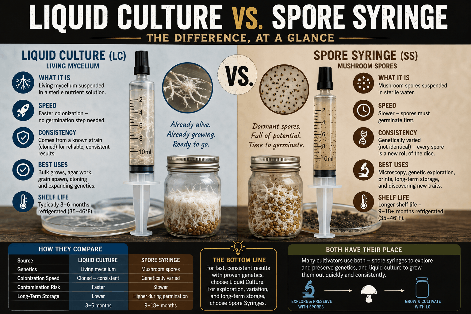 Liquid culture vs spore syringe comparison Spore Syringe vs Liquid Culture differences