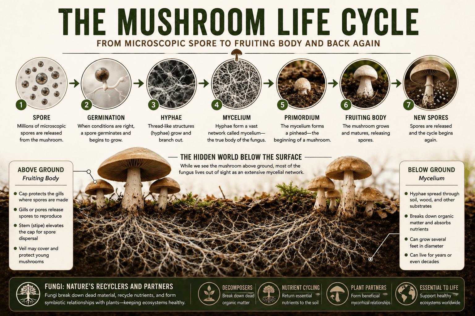 mushroom-life-cycle-spore-to-mycelium the life cycle of a mushroom