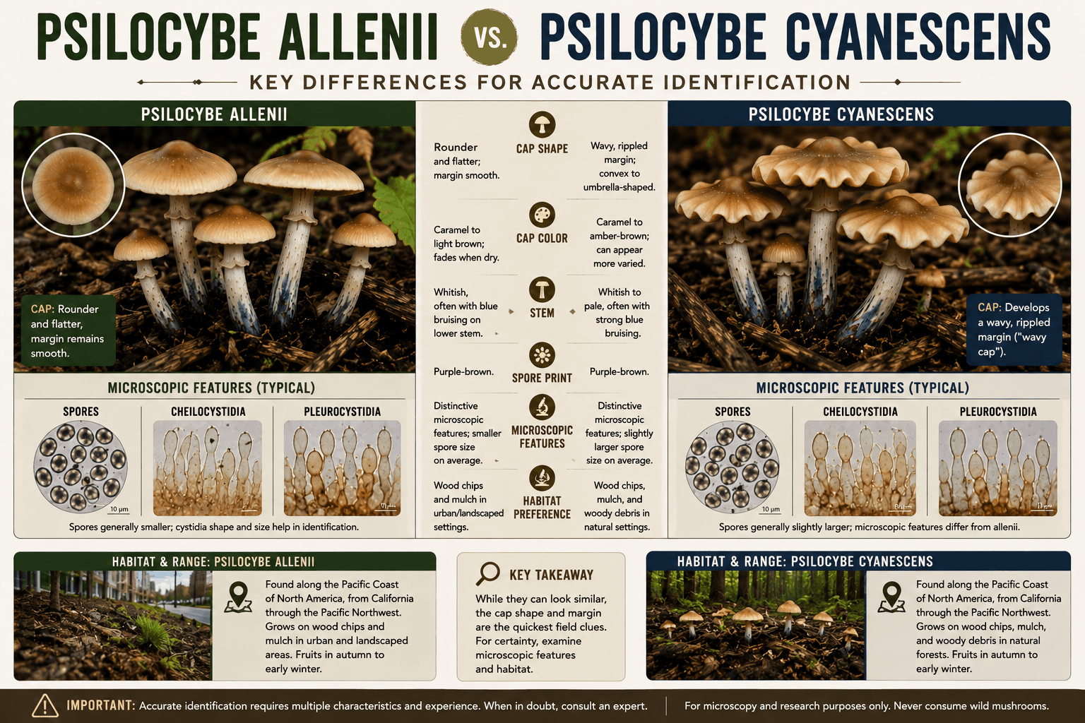 psilocybe allenii vs cyanescens comparison wood loving psilocybe species comparison.