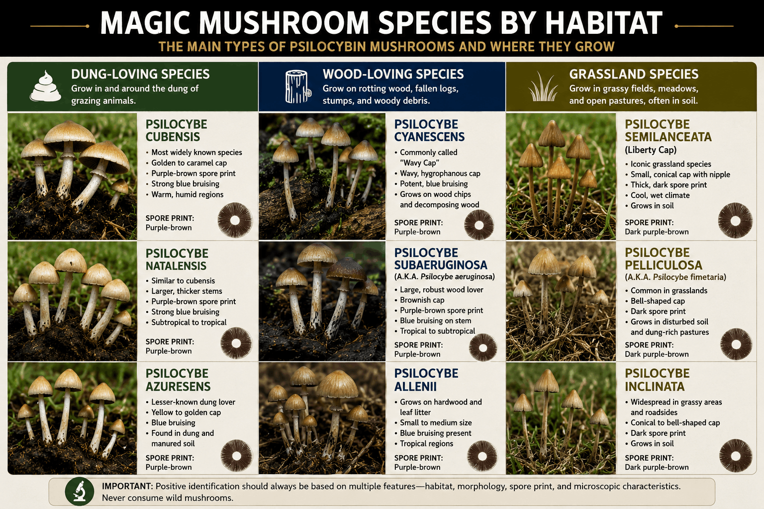 types of magic mushrooms by habitat magic mushroom habitat comparison