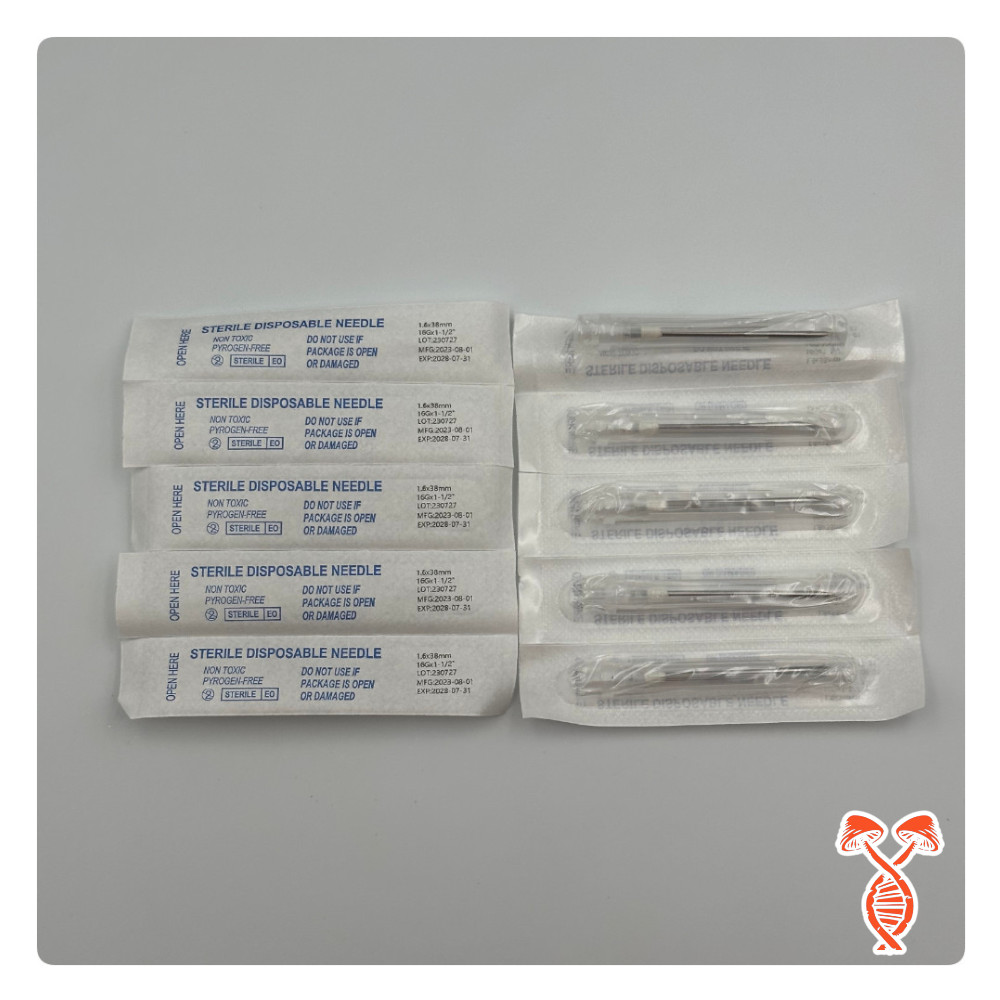 Sterile Syringe Needles 1.5" 16G sterile syringe needles, 1.5 inch 16 gauge, laboratory use, microscopy tools, precision application,